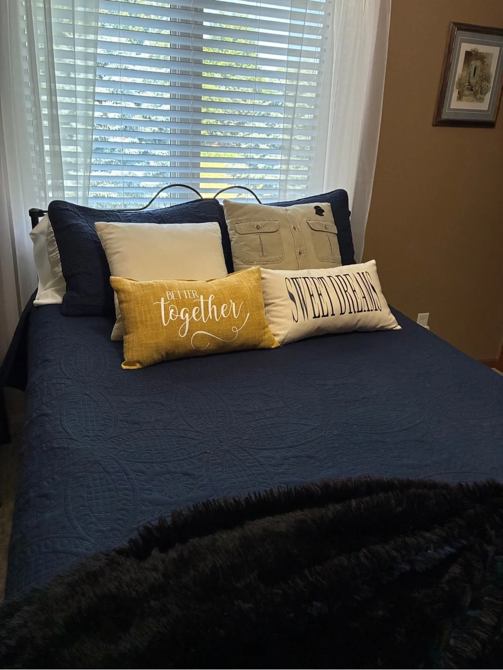 Navy Quilted Bedspread with Shams